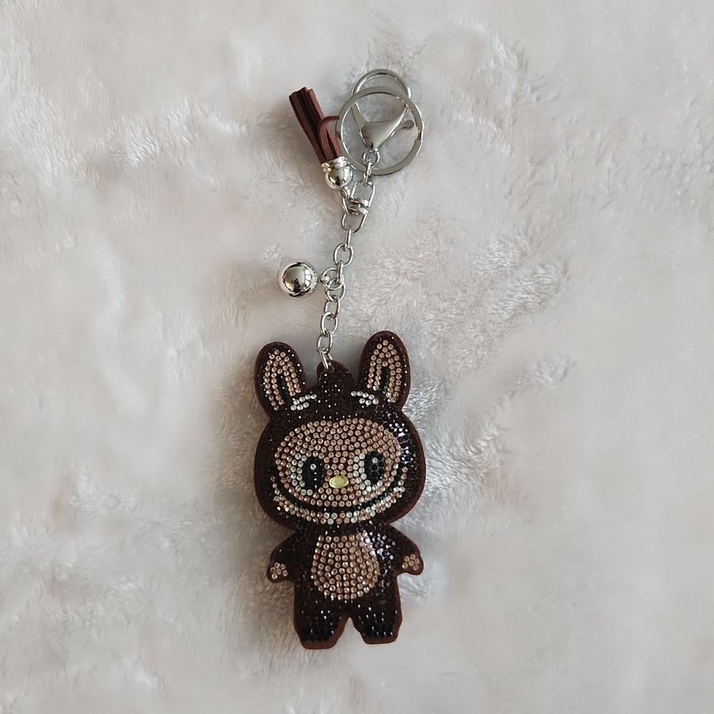 Labubu Dark Brown Rhinestone Keychain Bag Charm